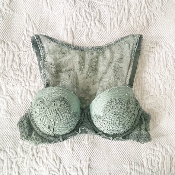 Victorias Secret Bra Dream Angels Lined Demi High Neck Olive Green Size 32B - Picture 2 of 6